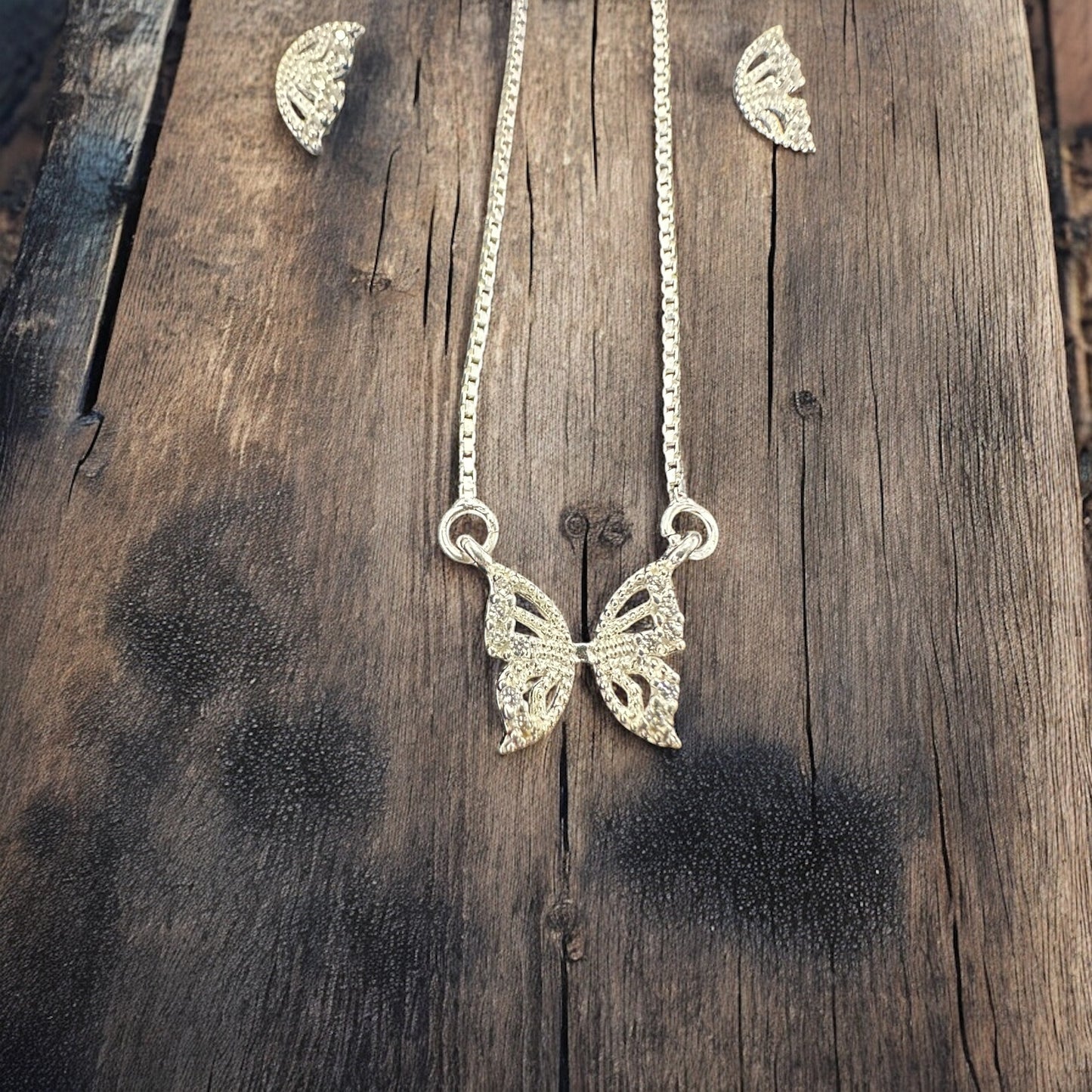 Conjunto Borboleta Cravejado Prata 925