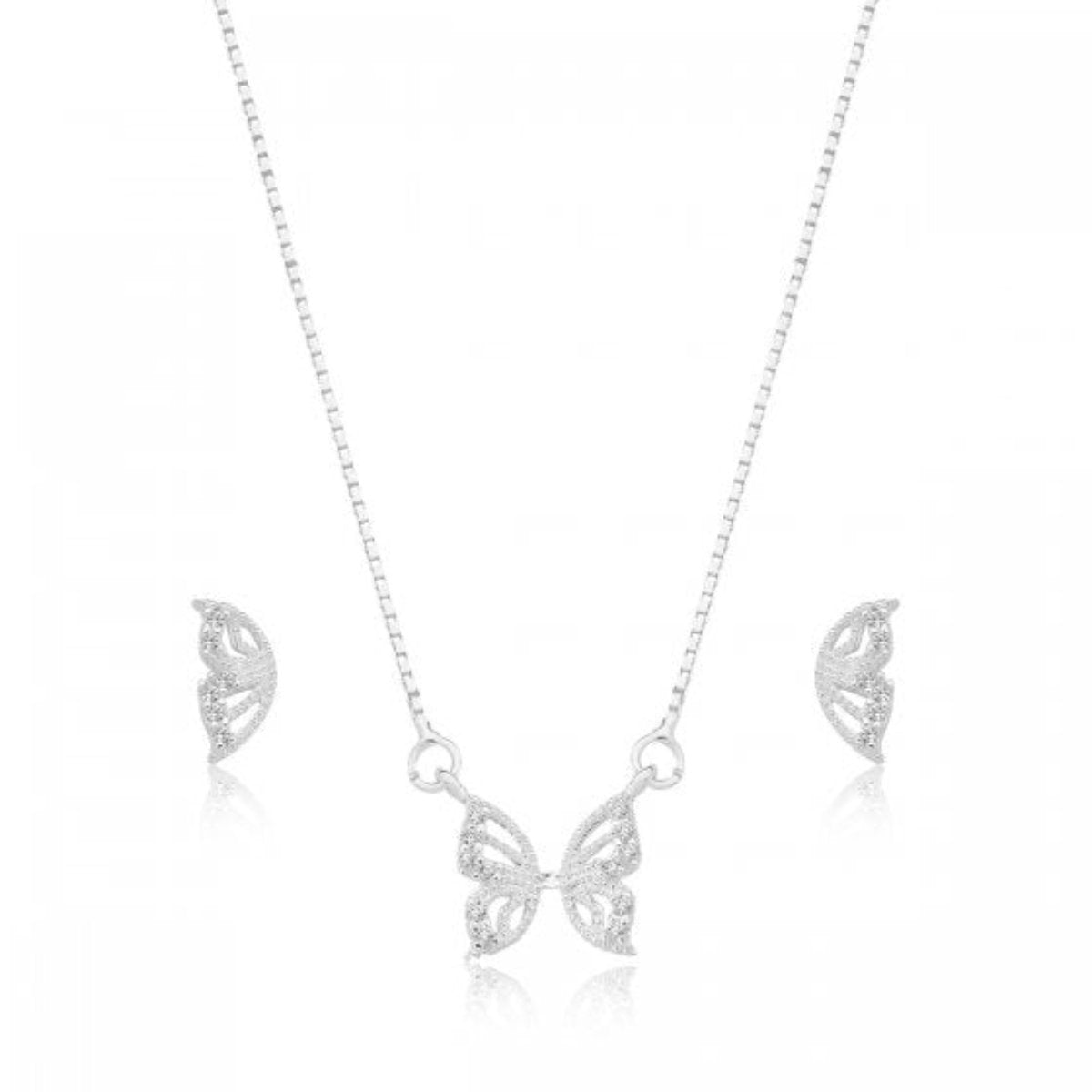 Conjunto Borboleta Cravejado Prata 925