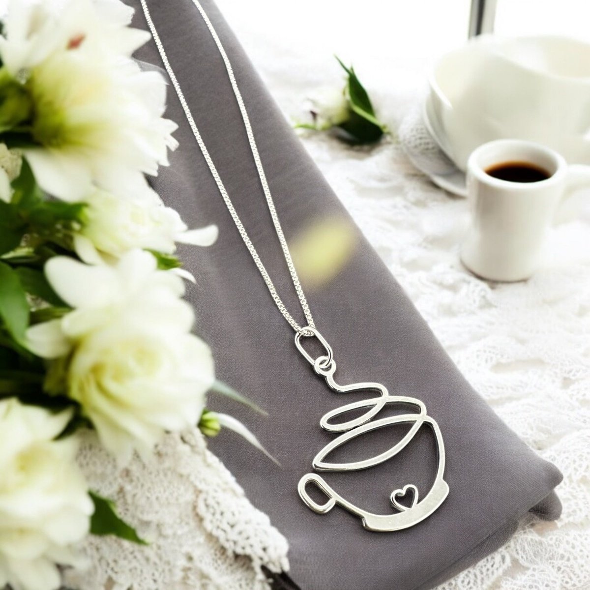 Colar Xícara Café com o Pai Prata 925