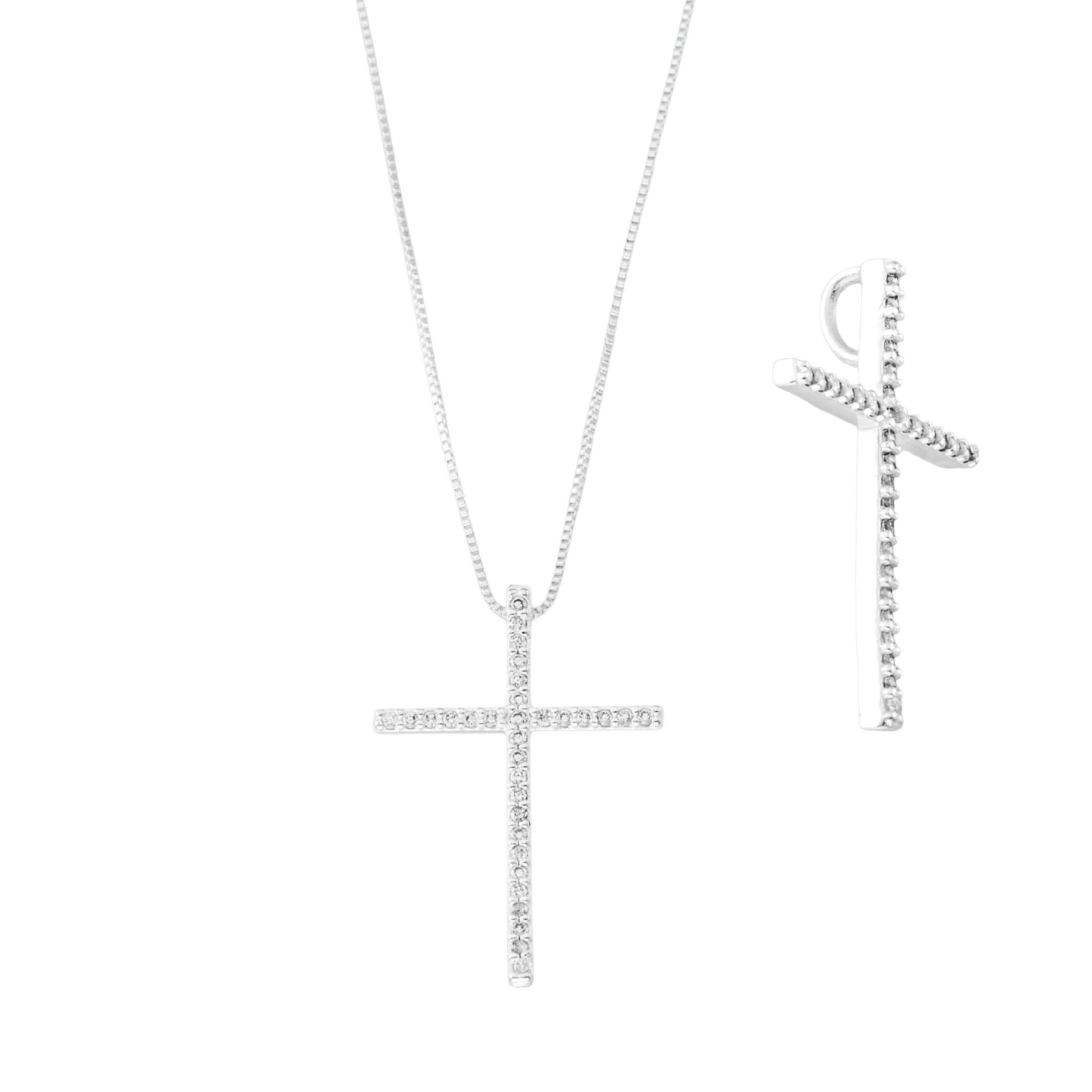 Colar Cruz Slim Zircônia Prata 925
