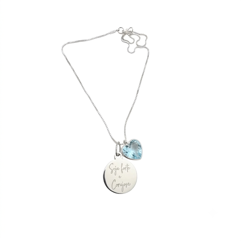 Colar Mini Medalha Seja Forte e Corajosa Prata 925